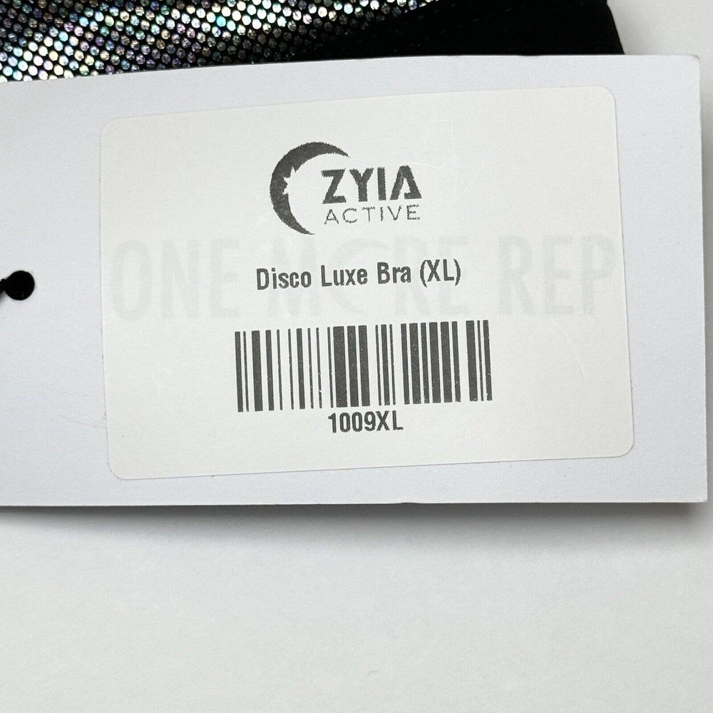 Zyia Sports Bra Women’s Holographic Disco Luxe Gunmetal Silver Racerback Size XL - Picture 7 of 8